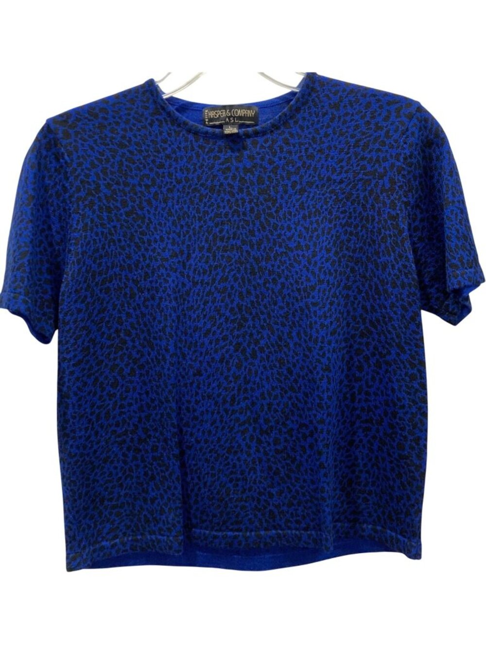 Vintage Leopard Print Wool Sweater Top PL Blue Old Money Artsy Mob Wife Luxe